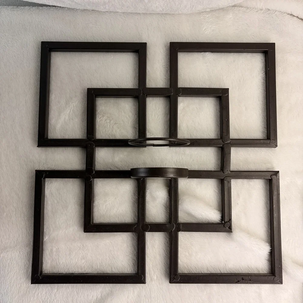 Modern Geometric Metal Wall Candle Sconce –‎ Interlocking Squares Dark Brown EUC